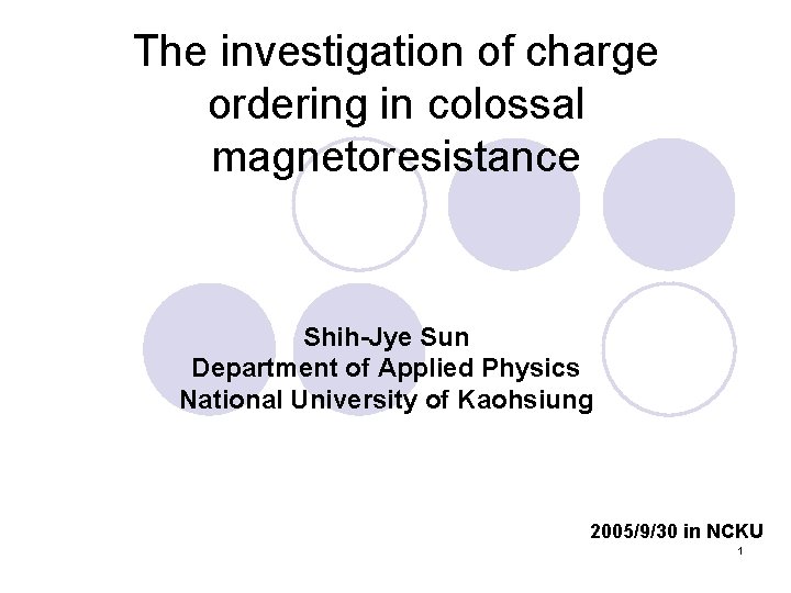 The investigation of charge ordering in colossal magnetoresistance Shih-Jye Sun Department of Applied Physics