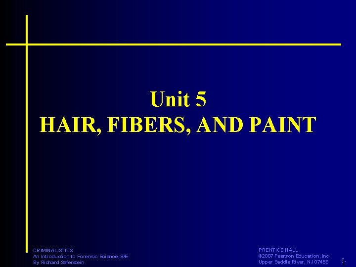 Unit 5 HAIR, FIBERS, AND PAINT CRIMINALISTICS An Introduction to Forensic Science, 9/E By