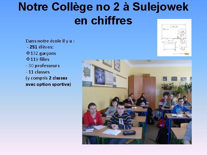 Notre Collège no 2 à Sulejowek en chiffres Dans notre école il y a