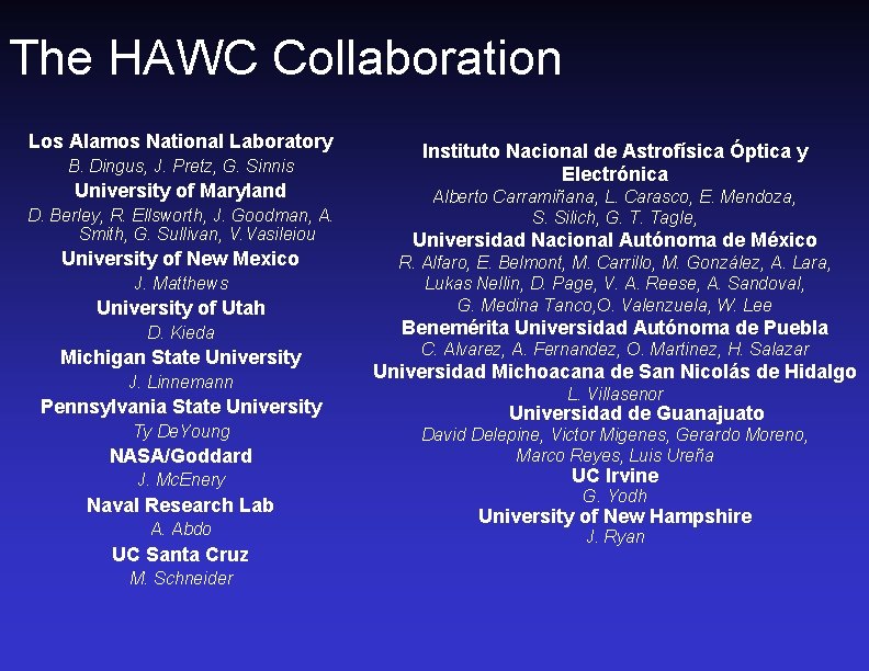 The HAWC Collaboration Los Alamos National Laboratory B. Dingus, J. Pretz, G. Sinnis University