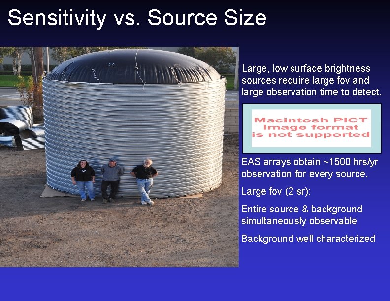 Sensitivity vs. Source Size Large, low surface brightness sources require large fov and large