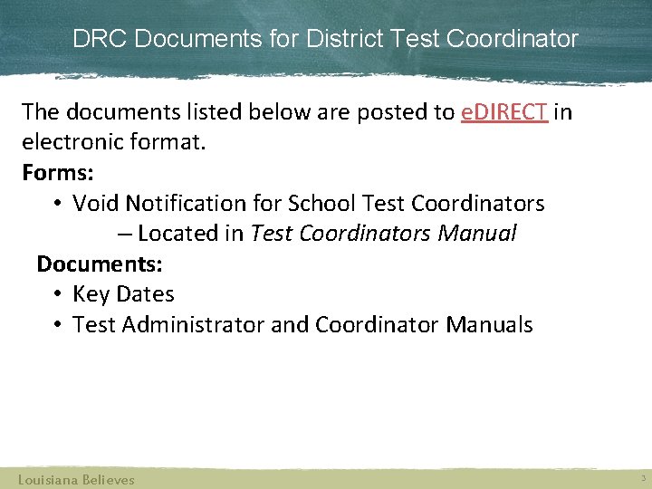 DRC Documents for District Test Coordinator The documents listed below are posted to e.