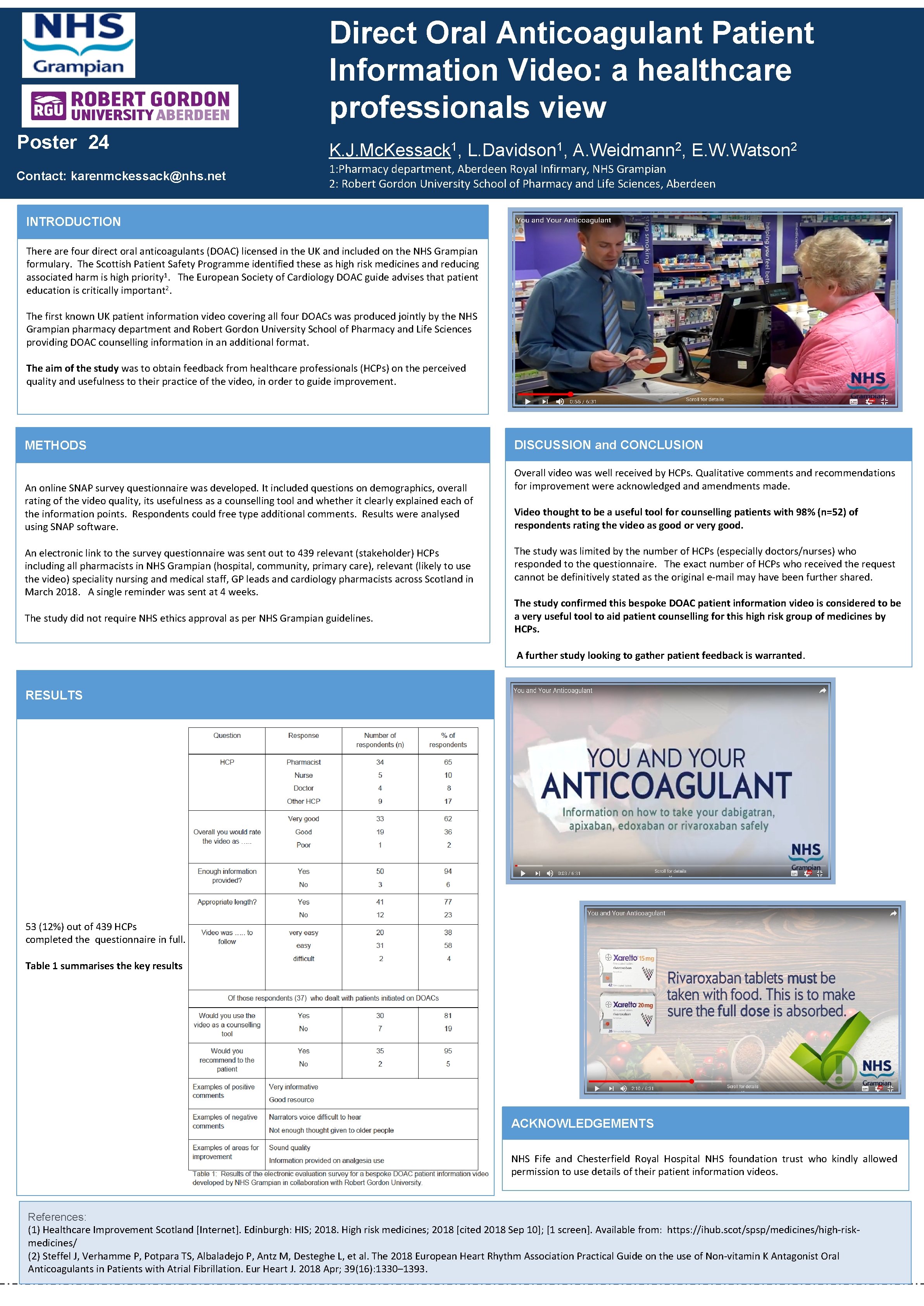Direct Oral Anticoagulant Patient Information Video: a healthcare professionals view Poster 24 Contact: karenmckessack@nhs.