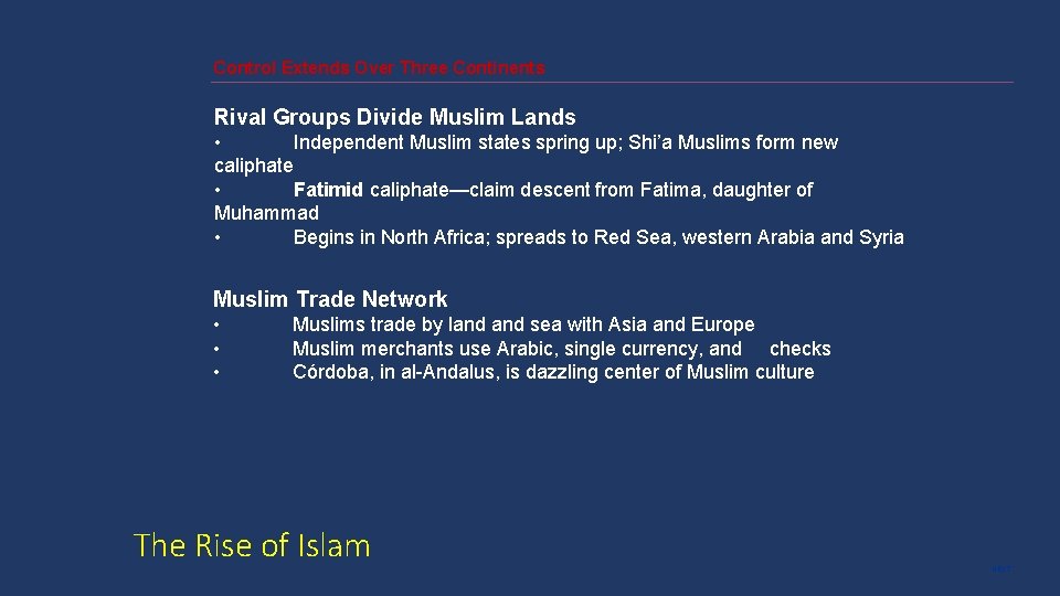 Control Extends Over Three Continents Rival Groups Divide Muslim Lands • Independent Muslim states