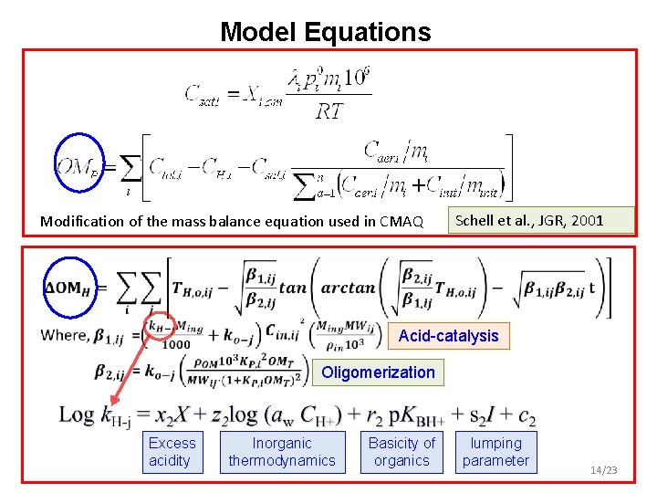 Model Equations Modification of the mass balance equation used in CMAQ Schell et al.