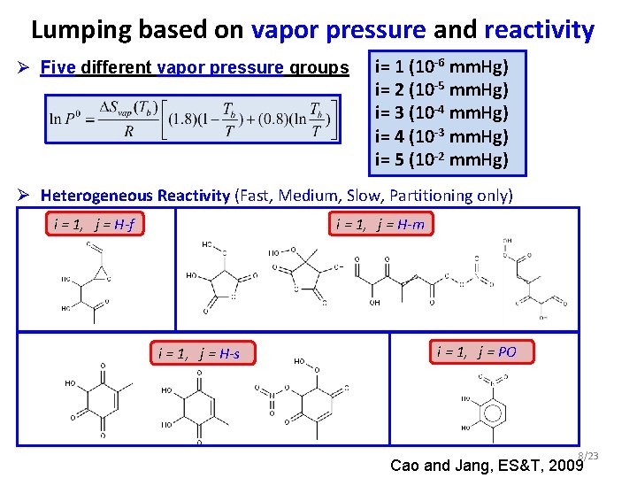 Lumping based on vapor pressure and reactivity Ø Five different vapor pressure groups i=
