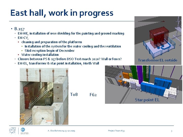 East hall, work in progress • B. 157 • EN-HE, installation of new shielding