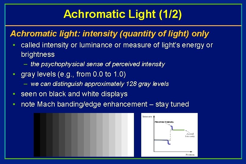 Achromatic Light (1/2) Achromatic light: intensity (quantity of light) only • called intensity or