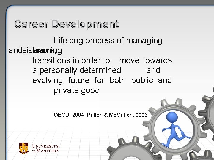 Career Development Lifelong process of managing andleisure learning, work, transitions in order to move