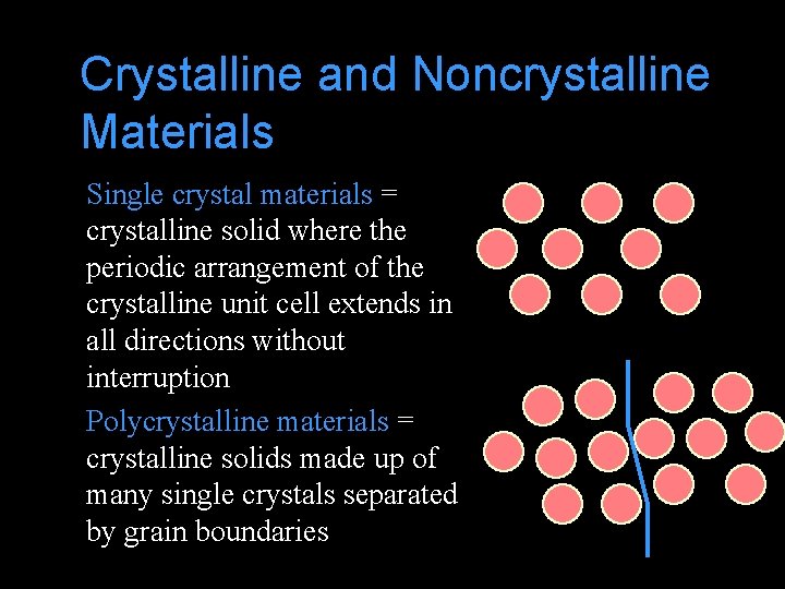 Crystalline and Noncrystalline Materials Single crystal materials = crystalline solid where the periodic arrangement