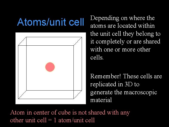 Atoms/unit cell Depending on where the atoms are located within the unit cell they