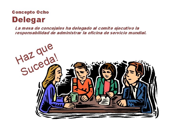 Concepto Ocho Delegar La mesa de concejales ha delegado al comite ejecutivo la responsabilidad