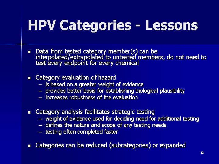 HPV Categories - Lessons n Data from tested category member(s) can be interpolated/extrapolated to HPV Categories - Lessons n Data from tested category member(s) can be interpolated/extrapolated to