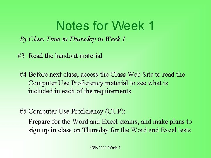 Notes for Week 1 By Class Time in Thursday in Week 1 #3 Read