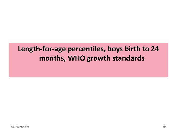 Length-for-age percentiles, boys birth to 24 months, WHO growth standards Mr. Ahmad Ata 95