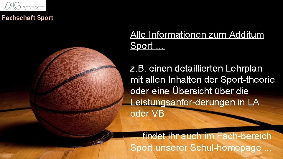 Fachschaft Sport Alle Informationen zum Additum Sport … z. B. einen detaillierten Lehrplan mit