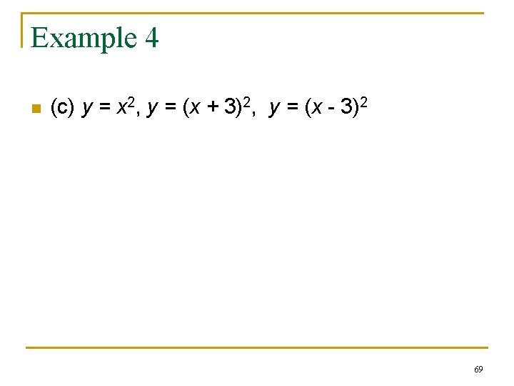 Example 4 n (c) y = x 2, y = (x + 3)2, y Example 4 n (c) y = x 2, y = (x + 3)2, y