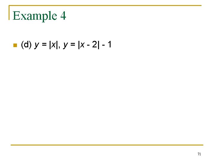 Example 4 n (d) y = |x|, y = |x - 2| - 1 Example 4 n (d) y = |x|, y = |x - 2| - 1