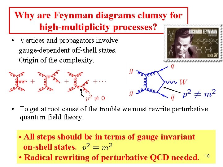 Why are Feynman diagrams clumsy for high-multiplicity processes? • Vertices and propagators involve gauge-dependent Why are Feynman diagrams clumsy for high-multiplicity processes? • Vertices and propagators involve gauge-dependent
