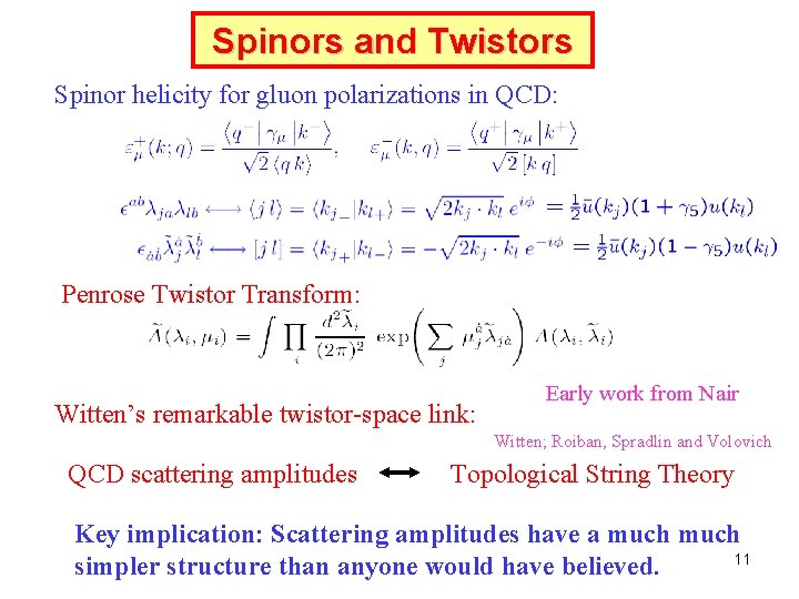 Spinors and Twistors Spinor helicity for gluon polarizations in QCD: Penrose Twistor Transform: Witten’s Spinors and Twistors Spinor helicity for gluon polarizations in QCD: Penrose Twistor Transform: Witten’s