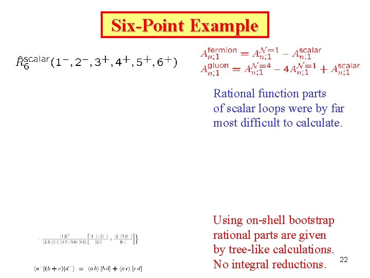 Six-Point Example Rational function parts of scalar loops were by far most difficult to Six-Point Example Rational function parts of scalar loops were by far most difficult to