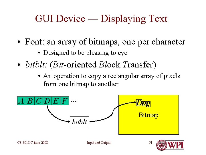 GUI Device — Displaying Text • Font: an array of bitmaps, one per character