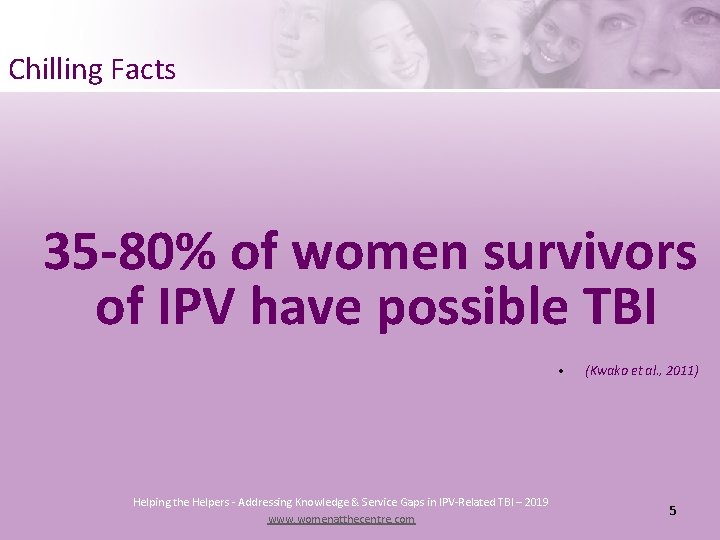 Chilling Facts 35 -80% of women survivors of IPV have possible TBI • Helping