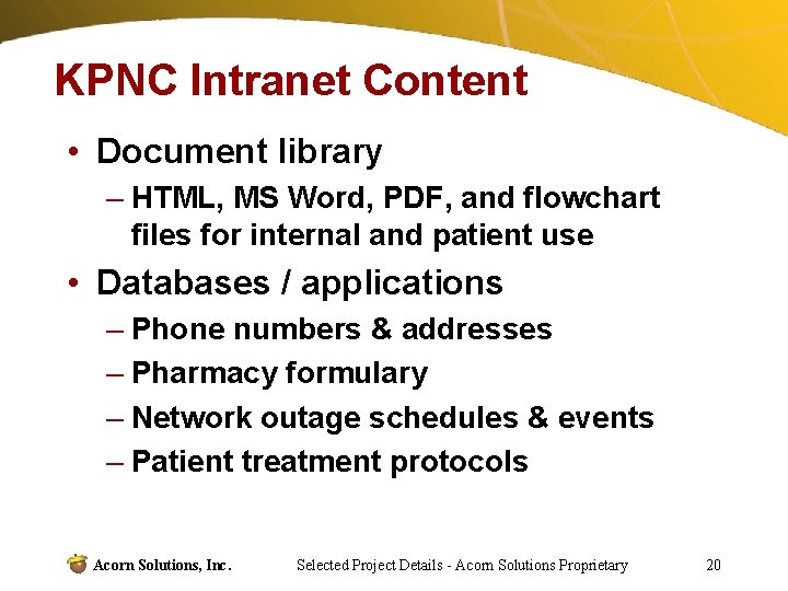 KPNC Intranet Content • Document library – HTML, MS Word, PDF, and flowchart files