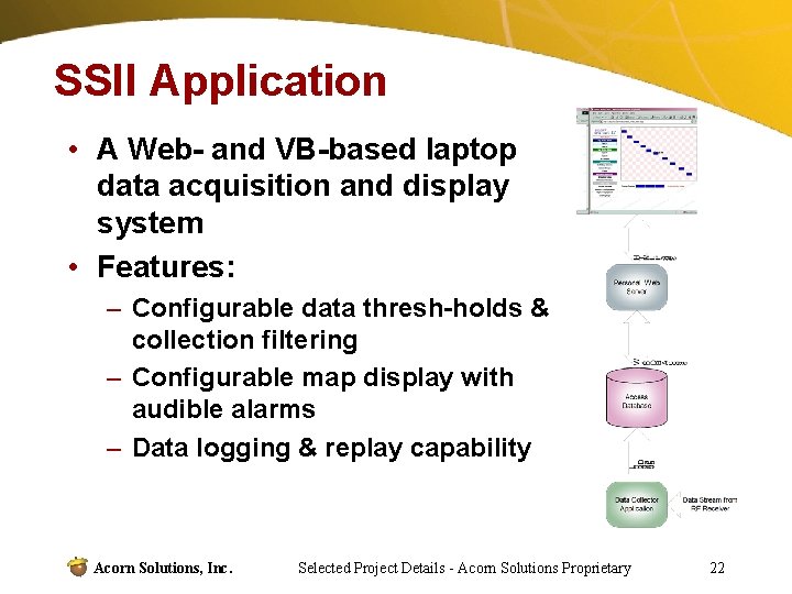 SSII Application • A Web- and VB-based laptop data acquisition and display system •