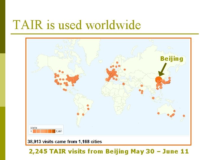 TAIR is used worldwide Beijing 2, 245 TAIR visits from Beijing May 30 –