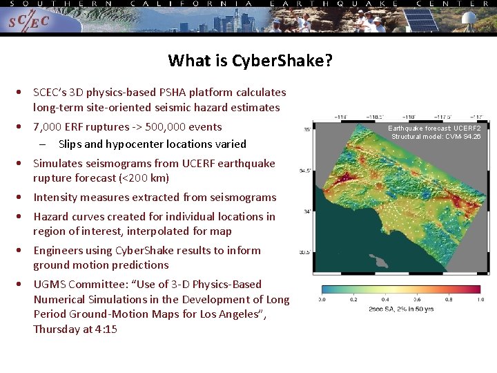 What is Cyber. Shake? • SCEC’s 3 D physics-based PSHA platform calculates long-term site-oriented