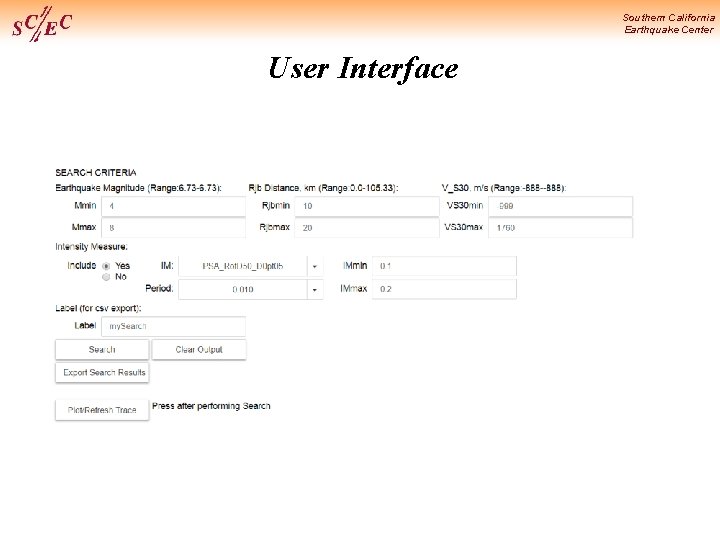 Southern California Earthquake Center User Interface 