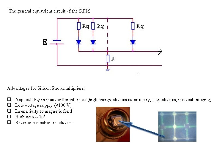 The general equivalent circuit of the Si. PM Advantages for Silicon Photomultipliers: q q