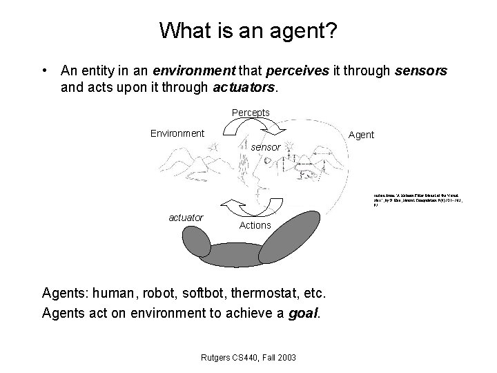 What is an agent? • An entity in an environment that perceives it through