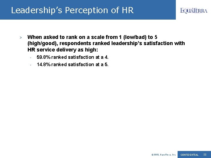 Leadership’s Perception of HR > When asked to rank on a scale from 1