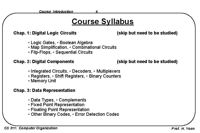 Course Introduction 4 Course Syllabus Chap. 1: Digital Logic Circuits (skip but need to