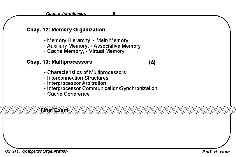 Course Introduction 8 Chap. 12: Memory Organization • Memory Hierarchy, • Main Memory •