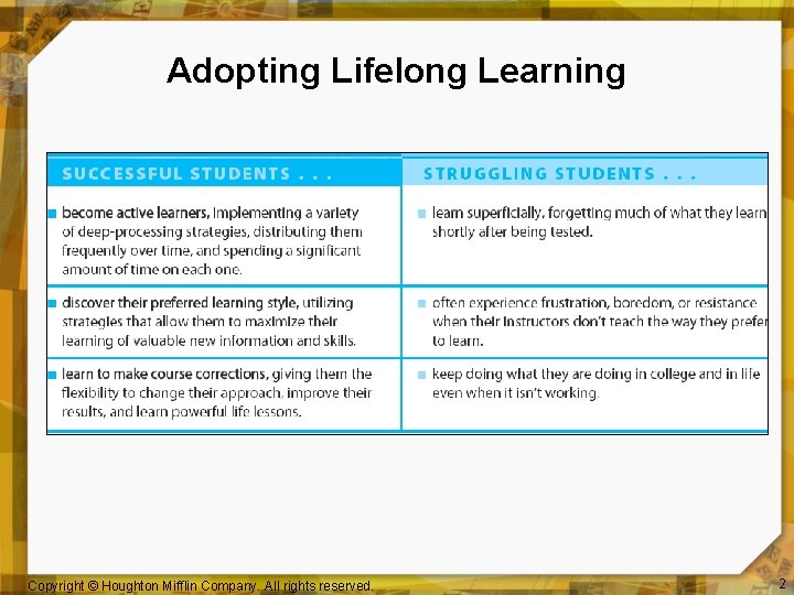 Adopting Lifelong Learning Copyright © Houghton Mifflin Company. All rights reserved. 2 