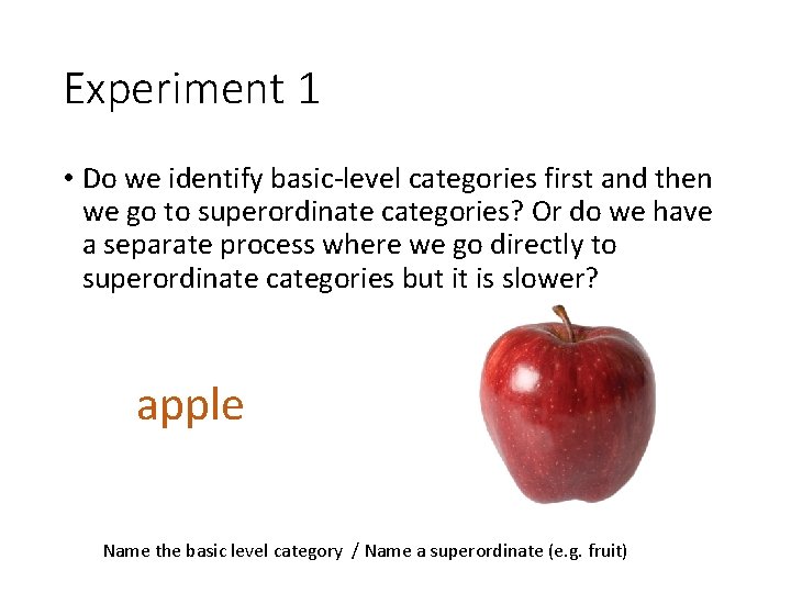 Experiment 1 • Do we identify basic-level categories first and then we go to