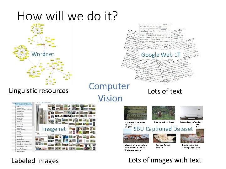 How will we do it? Wordnet Linguistic resources Imagenet Google Web 1 T Computer