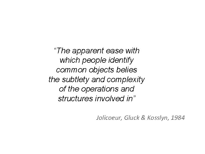 “The apparent ease with which people identify common objects belies the subtlety and complexity