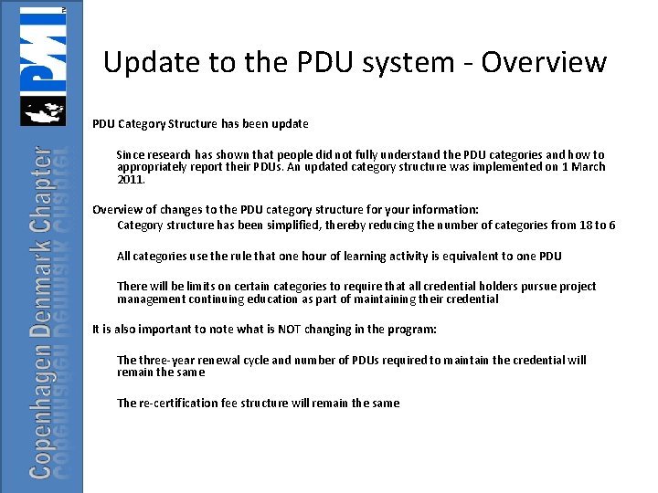 Update to the PDU system - Overview PDU Category Structure has been update Since