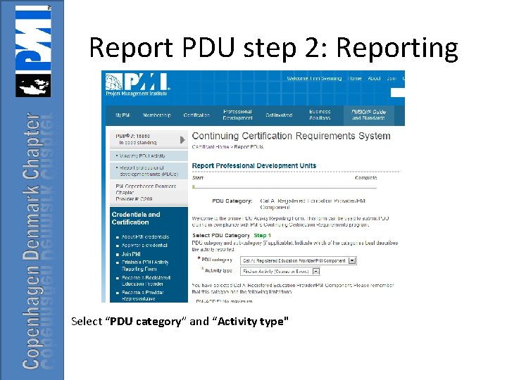 Report PDU step 2: Reporting Select “PDU category” and “Activity type" 
