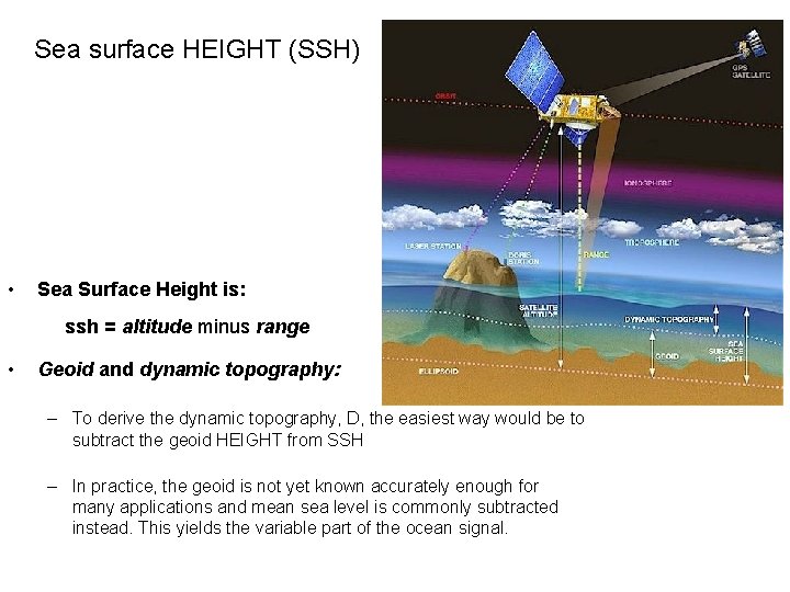 Sea surface HEIGHT (SSH) • Sea Surface Height is: ssh = altitude minus range