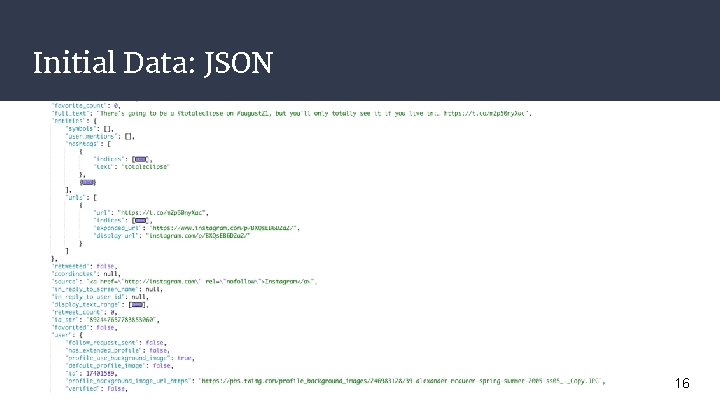 Initial Data: JSON 16 