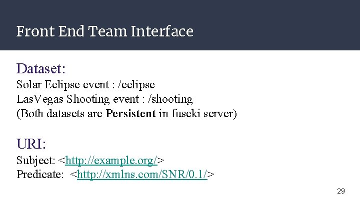 Front End Team Interface Dataset: Solar Eclipse event : /eclipse Las. Vegas Shooting event