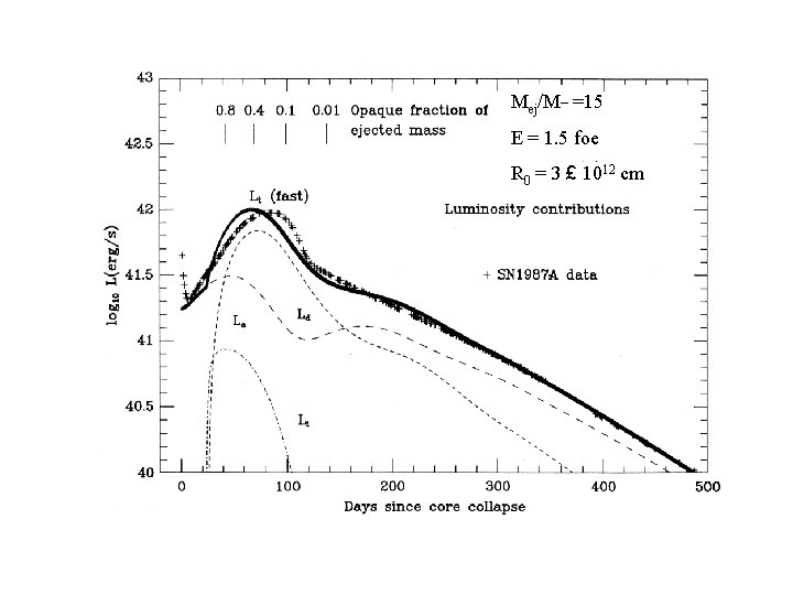 Mej/M¯ =15 E = 1. 5 foe R 0 = 3 £ 1012 cm Mej/M¯ =15 E = 1. 5 foe R 0 = 3 £ 1012 cm