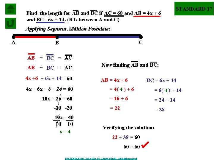 Find the length for AB and BC if AC = 60 and AB =