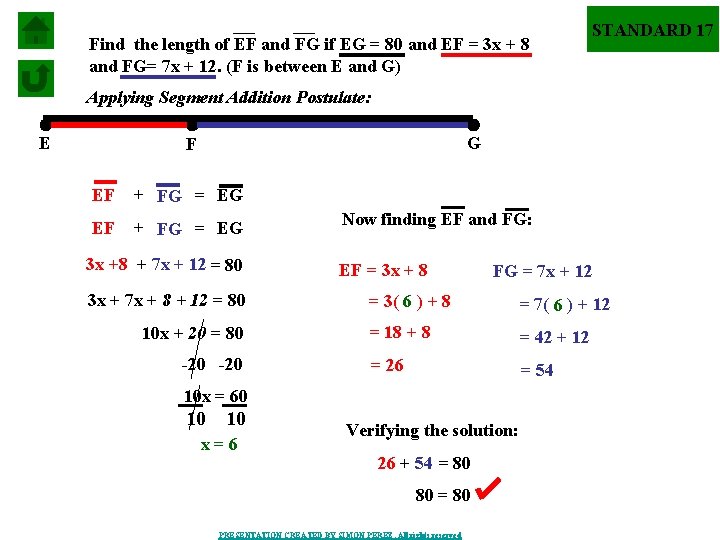 Find the length of EF and FG if EG = 80 and EF =