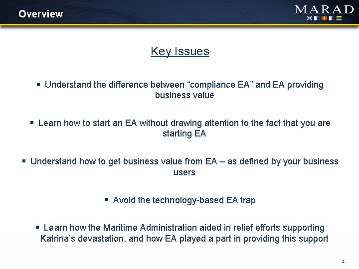 Overview Key Issues § Understand the difference between “compliance EA” and EA providing business Overview Key Issues § Understand the difference between “compliance EA” and EA providing business